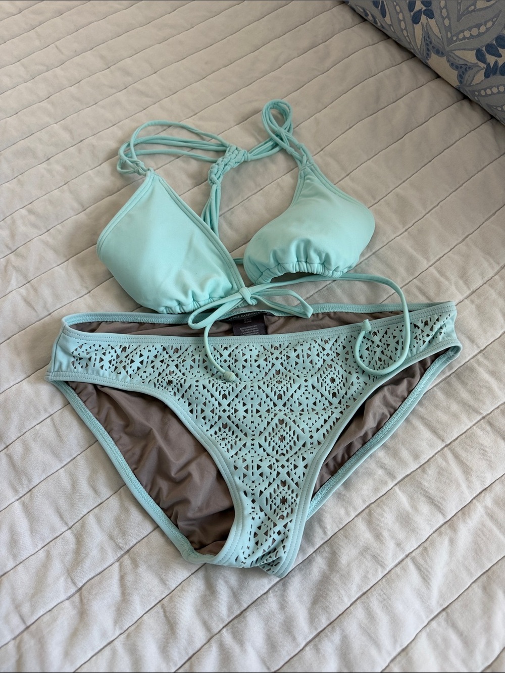 Vince Camuto Light Aqua Laser-Cut Triangle Bikini Set